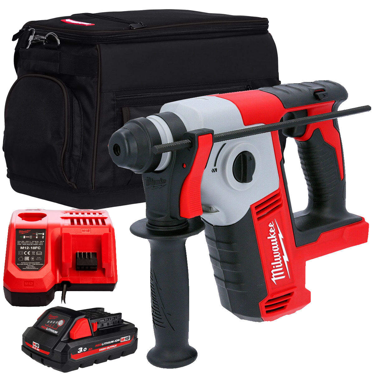Milwaukee M18 BH-0 18V SDS+ 2 Mode Hammer Drill with 1 x 3.0Ah Battery Charger & Bag