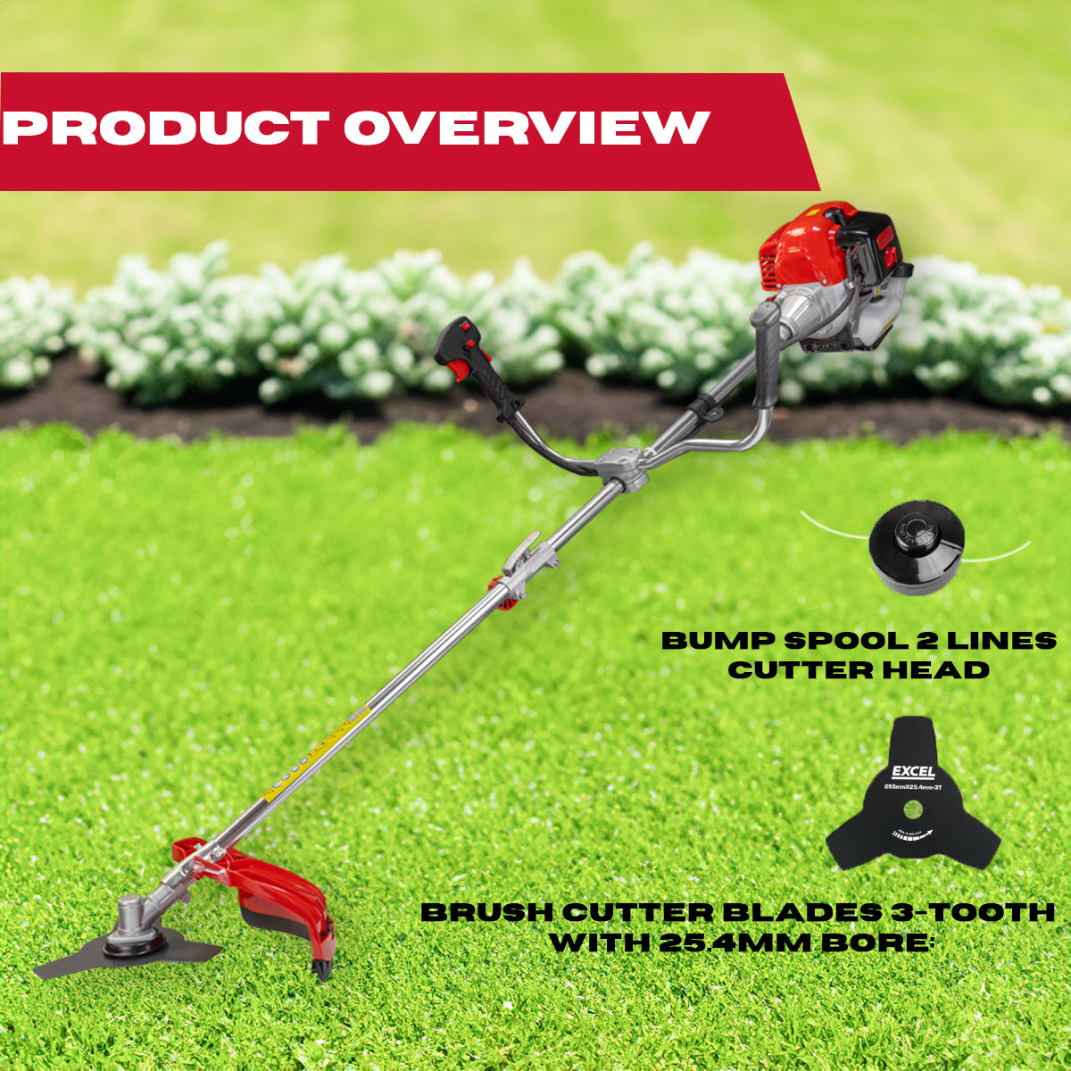 Excel 52cc 50cm Petrol Grass Trimmer & Brush Cutter 2-in-1 Multi Garden Tool with Engine Oil