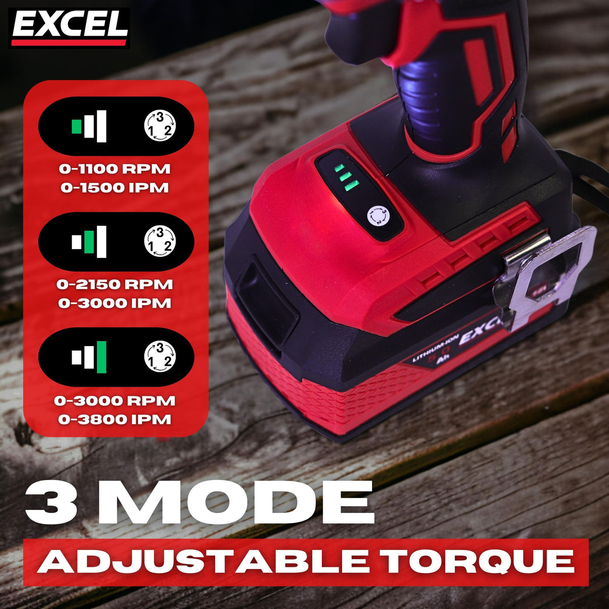 Excel 18V Cordless Brushless Impact Driver with 1 x 2.0Ah Battery Charger & Bag