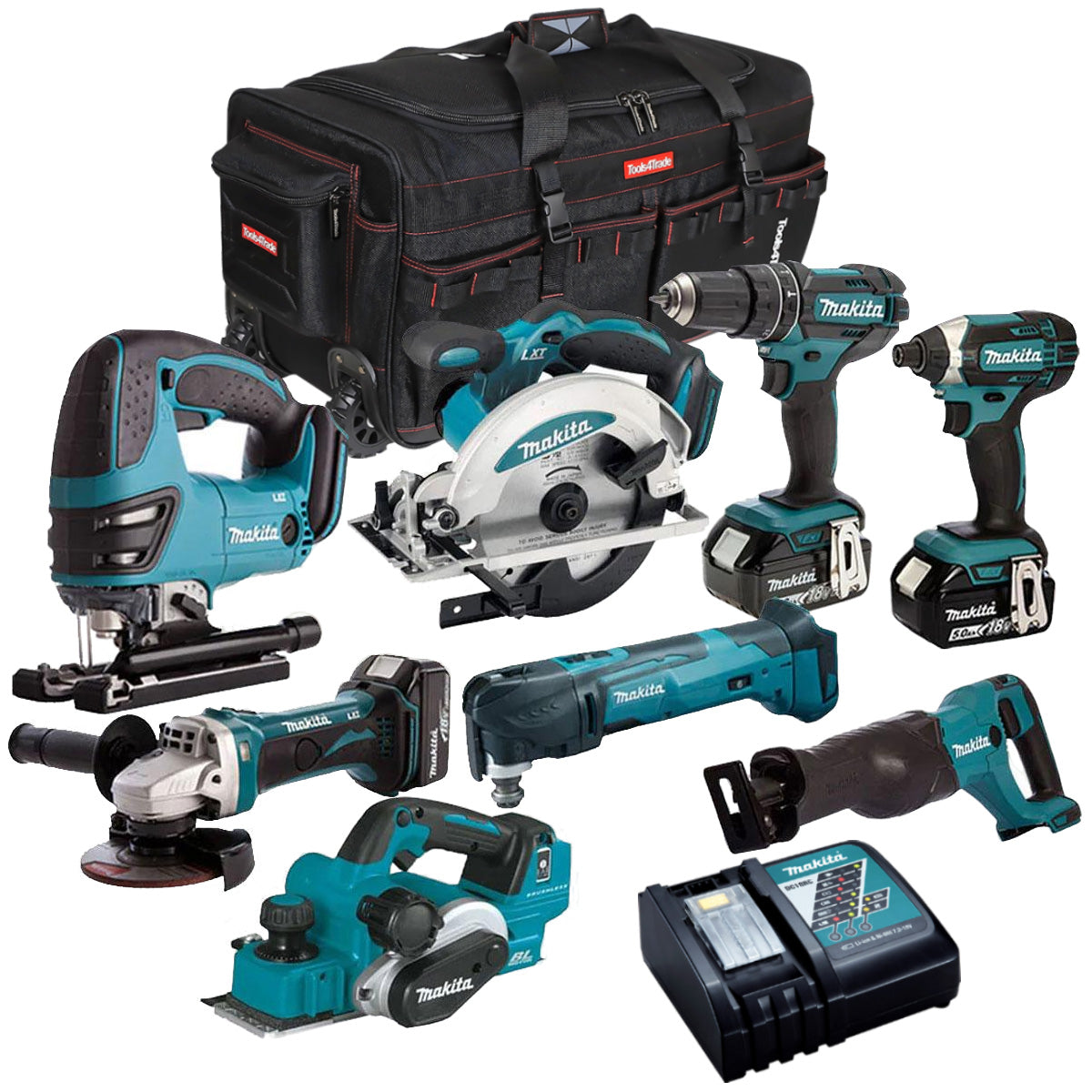 Makita 18V 8 Piece Tool Kit 3 x 5.0Ah Batteries & Charger T4TKIT-4395