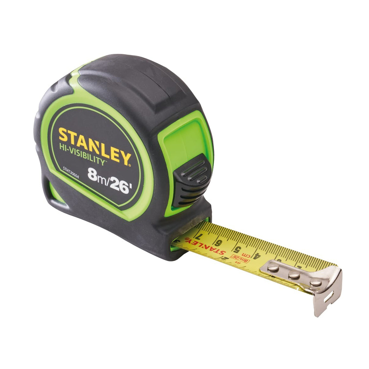 Stanley Hi-Vis 8m/26ft Durable Tylon Tape Measure Green for Accurate Measurements XMS24HVTAPE8