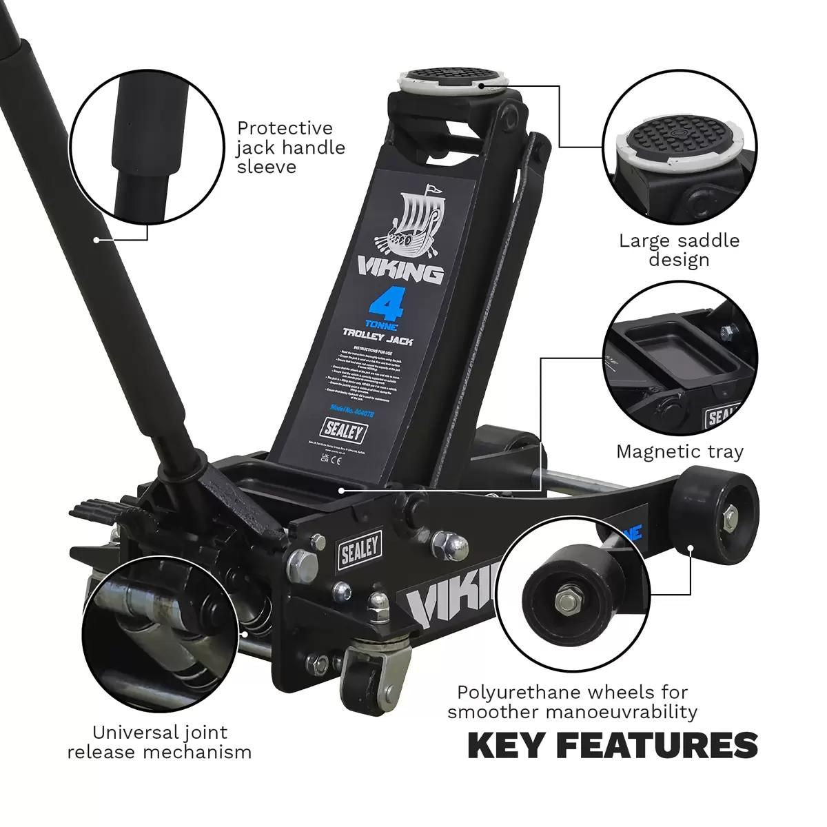 Sealey 4040TB Viking Tyre Bay Trolley Jack 4 tonne Low Entry Rocket Lift Garage