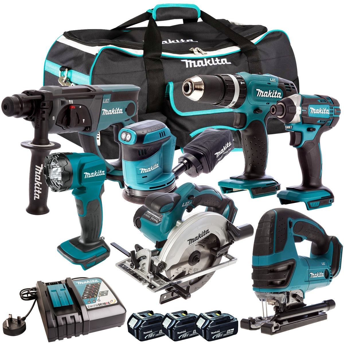 Makita 18V 7 Piece Cordless Kit with 3 x 5.0Ah Batteries T4TKIT-602