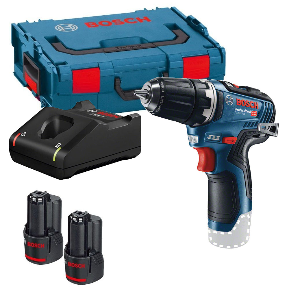Bosch GSB 12V-35 Professional Combi Drill with 2 x 3.0Ah Batteries & Charger 06019J9070