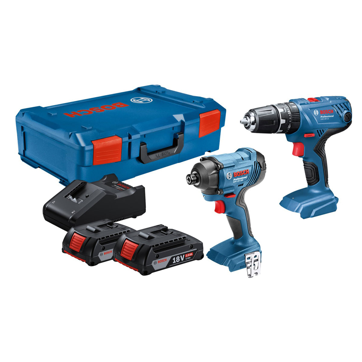 Bosch 18V Combi Drill & Impact Driver Professional with 2 x 2.0Ah Batteries, Charger & Case 06019G5172
