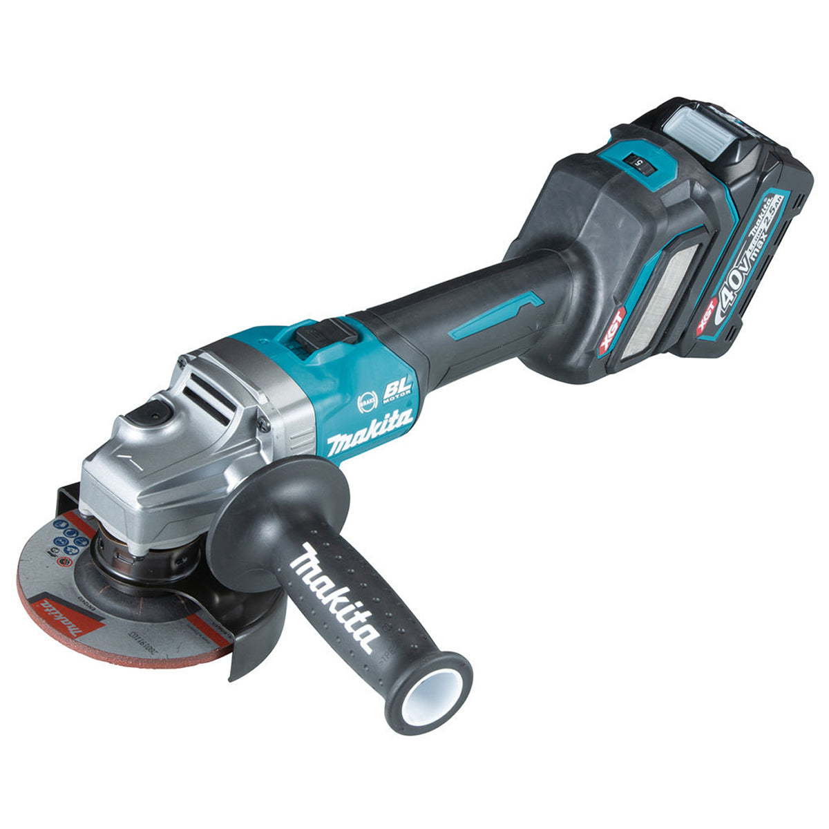 Makita GA022GD201 40V XGT Brushless 115mm Angle Grinder with 2 x 2.5Ah Battery, Charger & Case