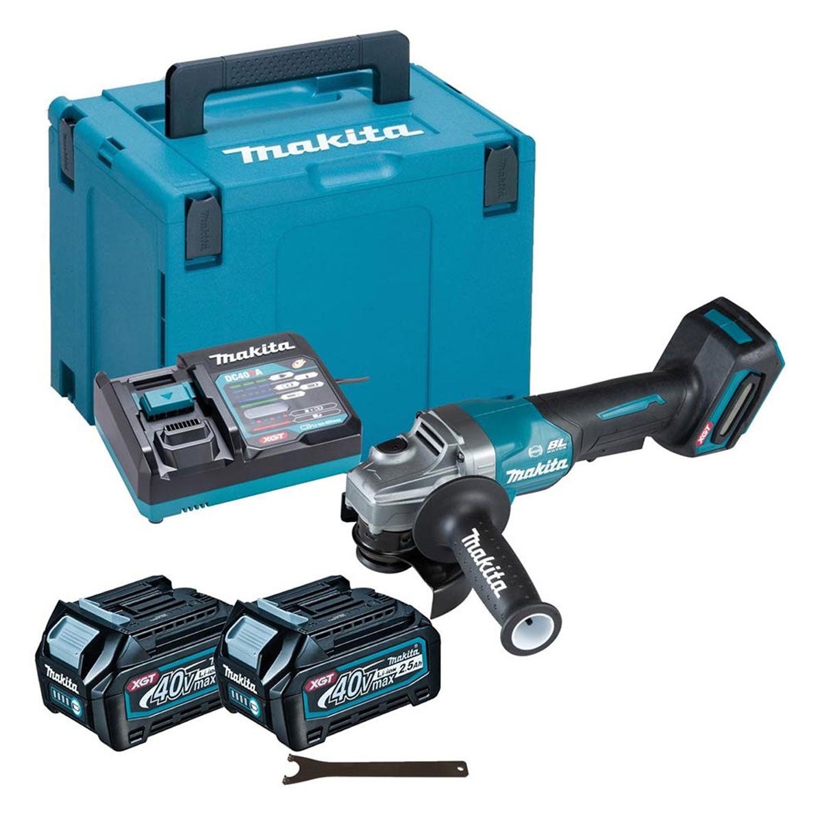 Makita GA012GD201 40V XGT Brushless 115mm Angle Grinder with 2 x 2.5Ah Battery, Charger & Case